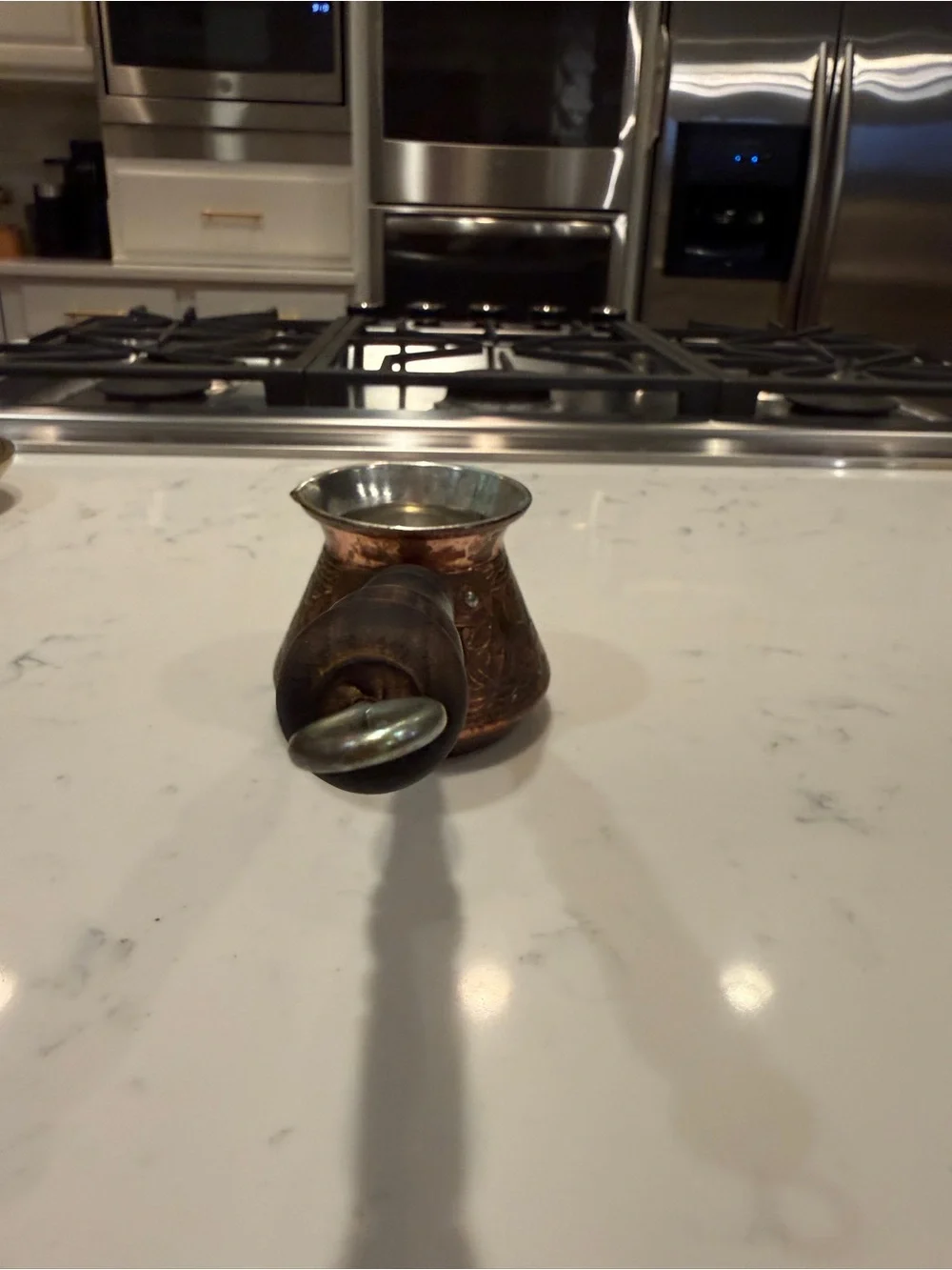 Vintage DEMMEX Copper Turkish Coffee Pot Cezve Ibrik Engraved Wood Handle Turkey